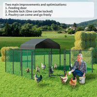 Walk-In Chicken Coop Run 12.9 × 10.2 ft, Galvanized Steel Pen with Waterproof Cover, Lockable Door & Ground Stakes