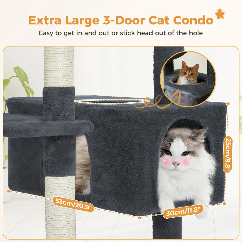 Large Indoor Cat Tree 184cm, 8-Level with Sisal, Hammock & Condo