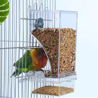 Bird Feeder for Cages 7.3", No-Mess Acrylic Seed Hopper with Husk Tray