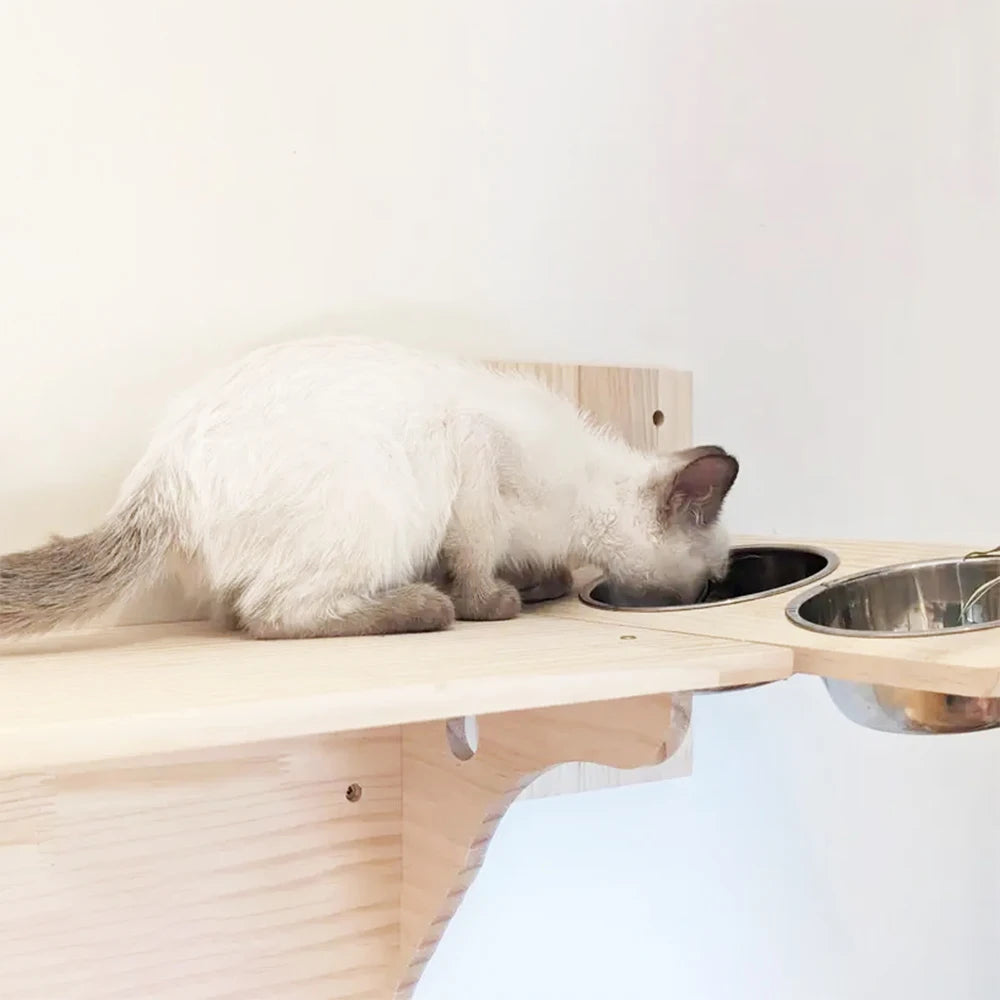 Cat Wall Shelves 15.7" x 9.8", with Removable Feeding Station & 2 Steel Bowls