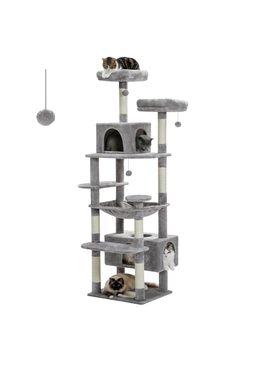 Large Indoor Cat Tree 72", 8-Level with Sisal, Hammock & Condo