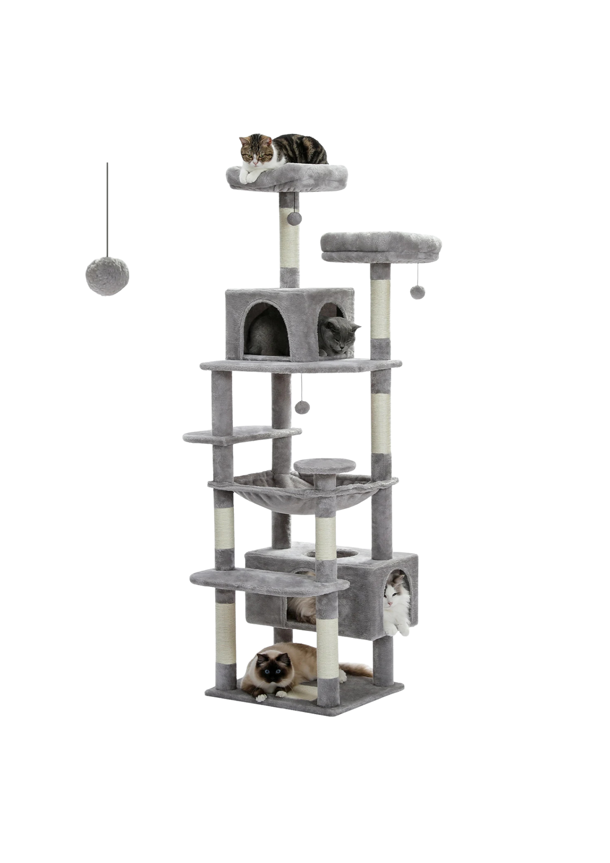 Large Indoor Cat Tree 72", 8-Level with Sisal, Hammock & Condo