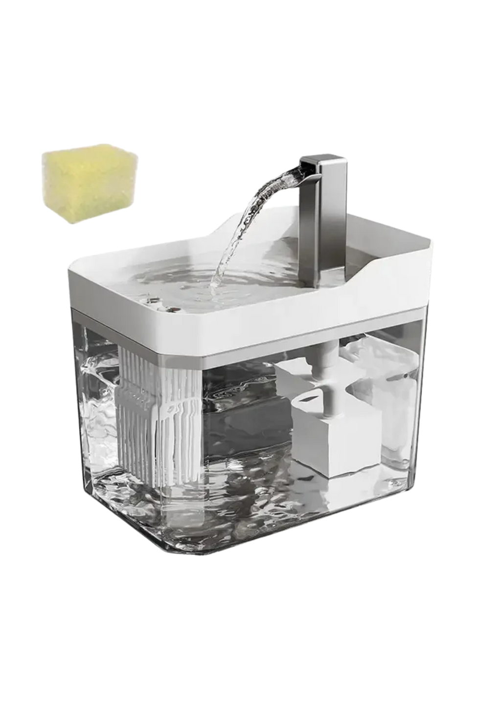 Cat Water Fountain 1.5L, Transparent Tank with Raised Faucet Spout, Filter & Anti-Dry-Burn Pump