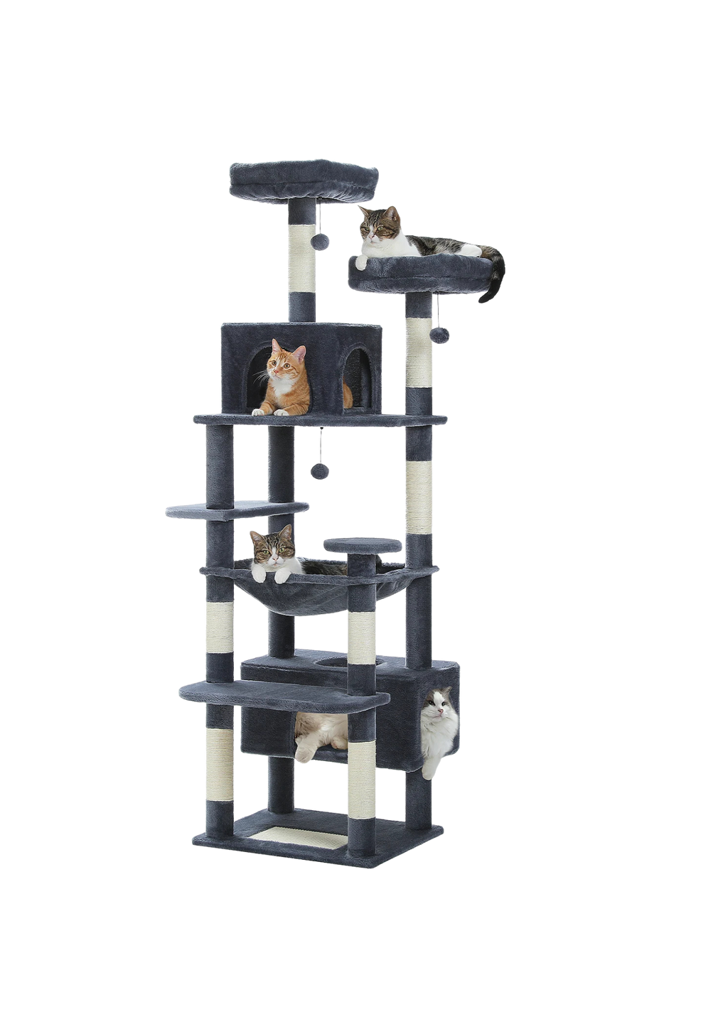 Large Indoor Cat Tree 72", 8-Level with Sisal, Hammock & Condo