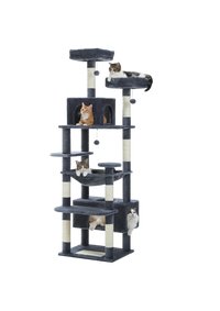 Large Indoor Cat Tree 72", 8-Level with Sisal, Hammock & Condo