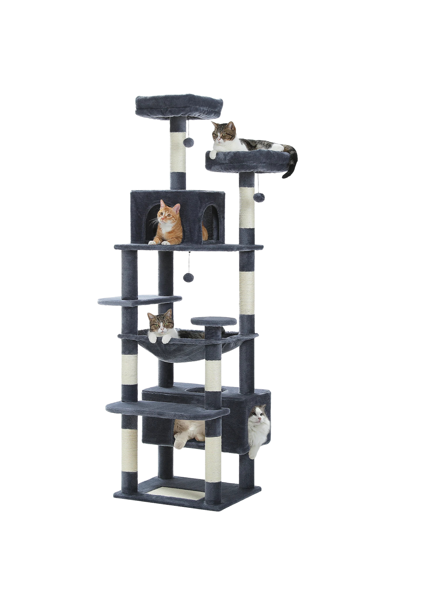 Large Indoor Cat Tree 72", 8-Level with Sisal, Hammock & Condo