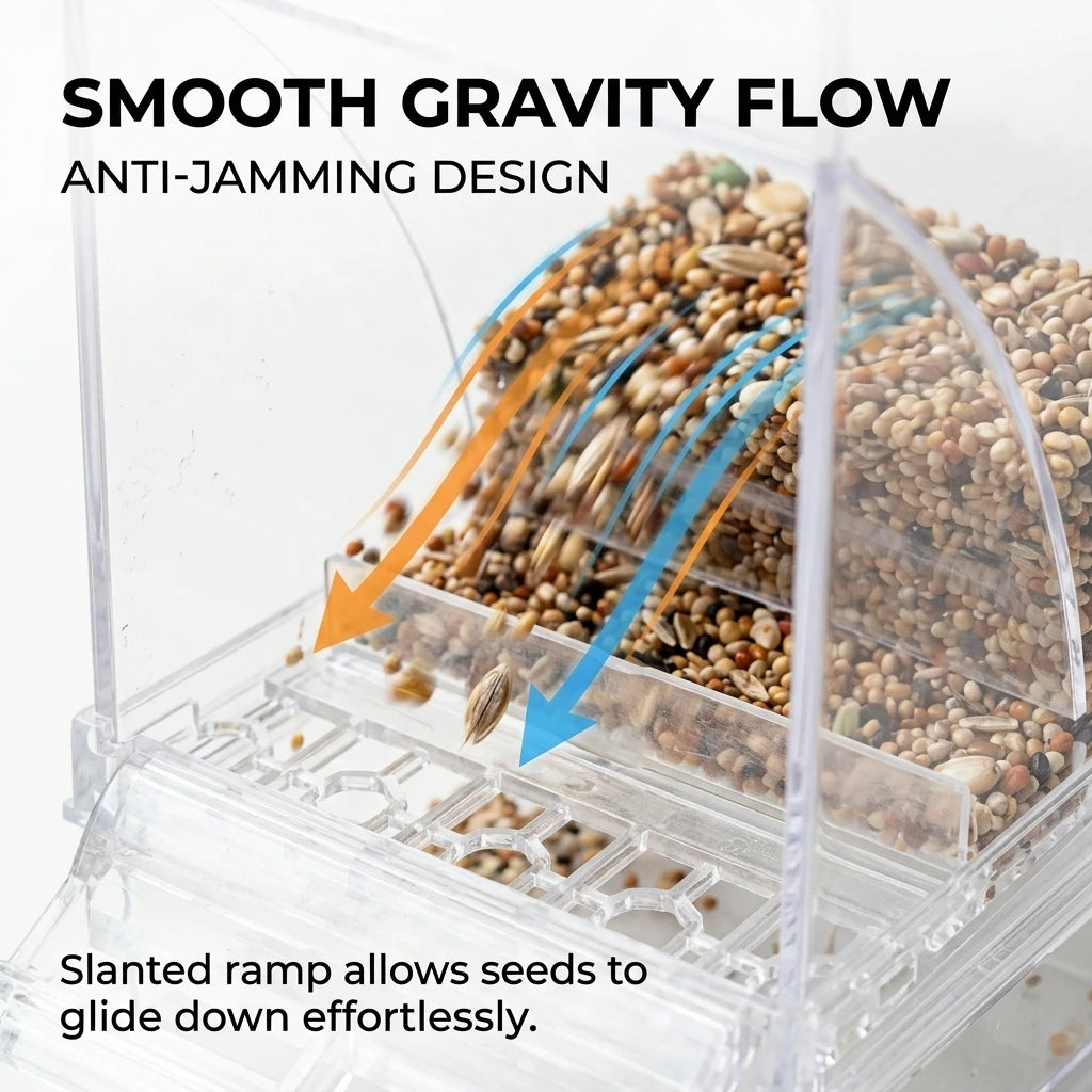 Bird Feeder for Cages 7.3", No-Mess Acrylic Seed Hopper with Husk Tray