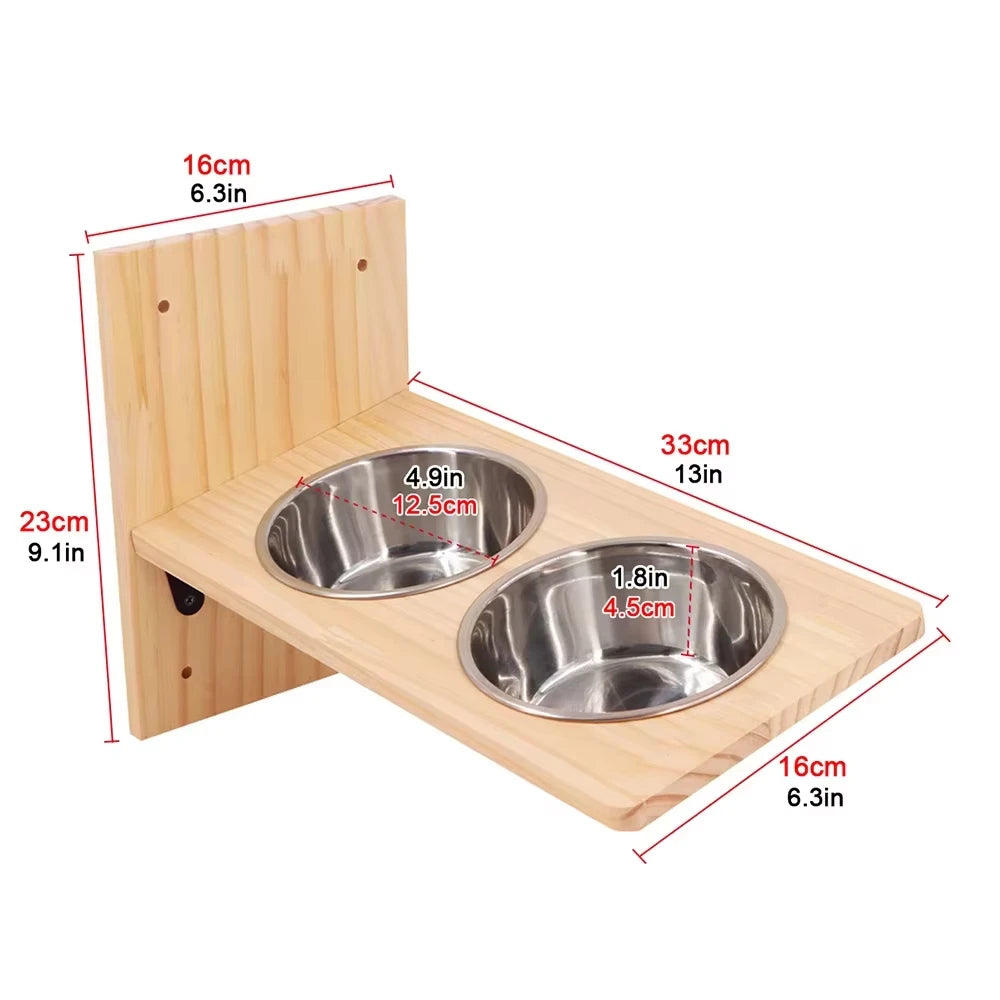 Cat Wall Shelves 15.7" x 9.8", with Removable Feeding Station & 2 Steel Bowls