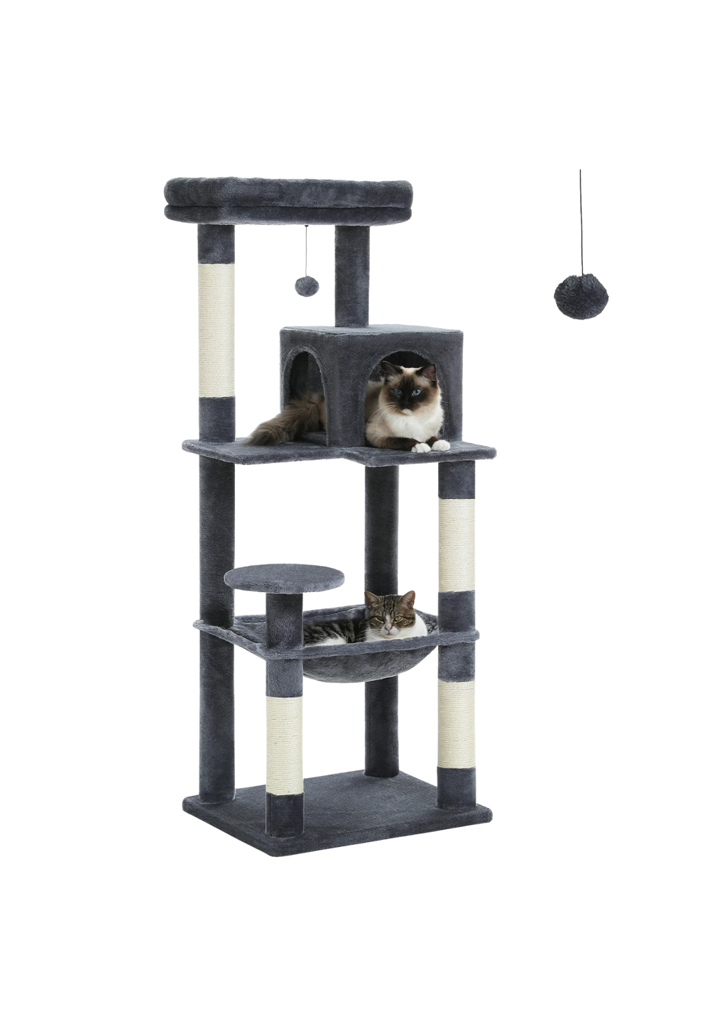 Indoor Cat Tree 56", 5-Level with Sisal Posts, Hammock, Condo & Top Perch