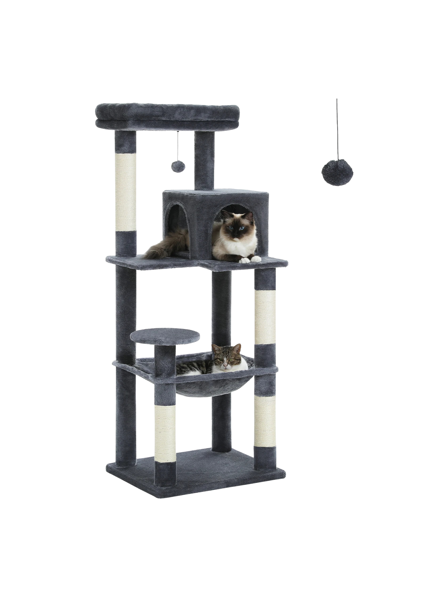 Indoor Cat Tree 56", 5-Level with Sisal Posts, Hammock, Condo & Top Perch