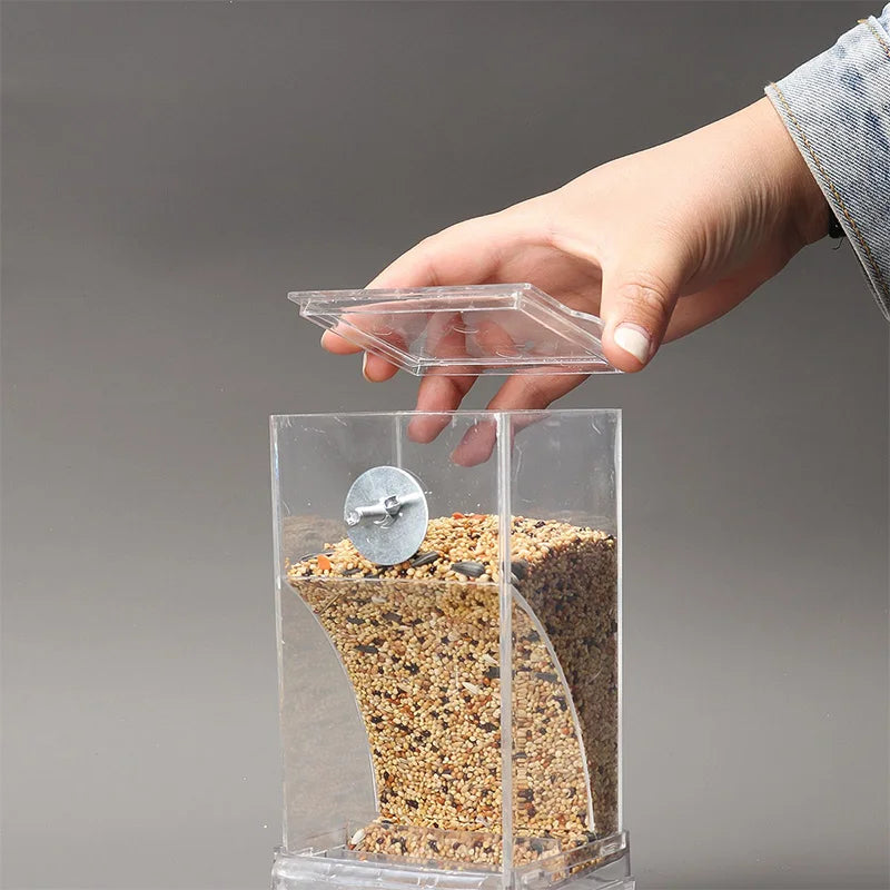 Bird Feeder for Cages 7.3", No-Mess Acrylic Seed Hopper with Husk Tray