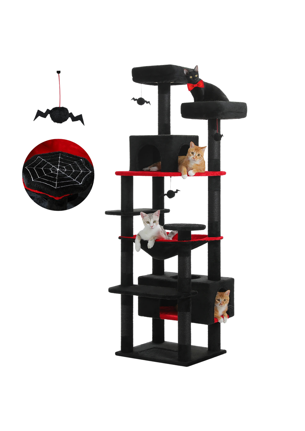 Large Indoor Cat Tree 72", 8-Level with Sisal, Hammock & Condo