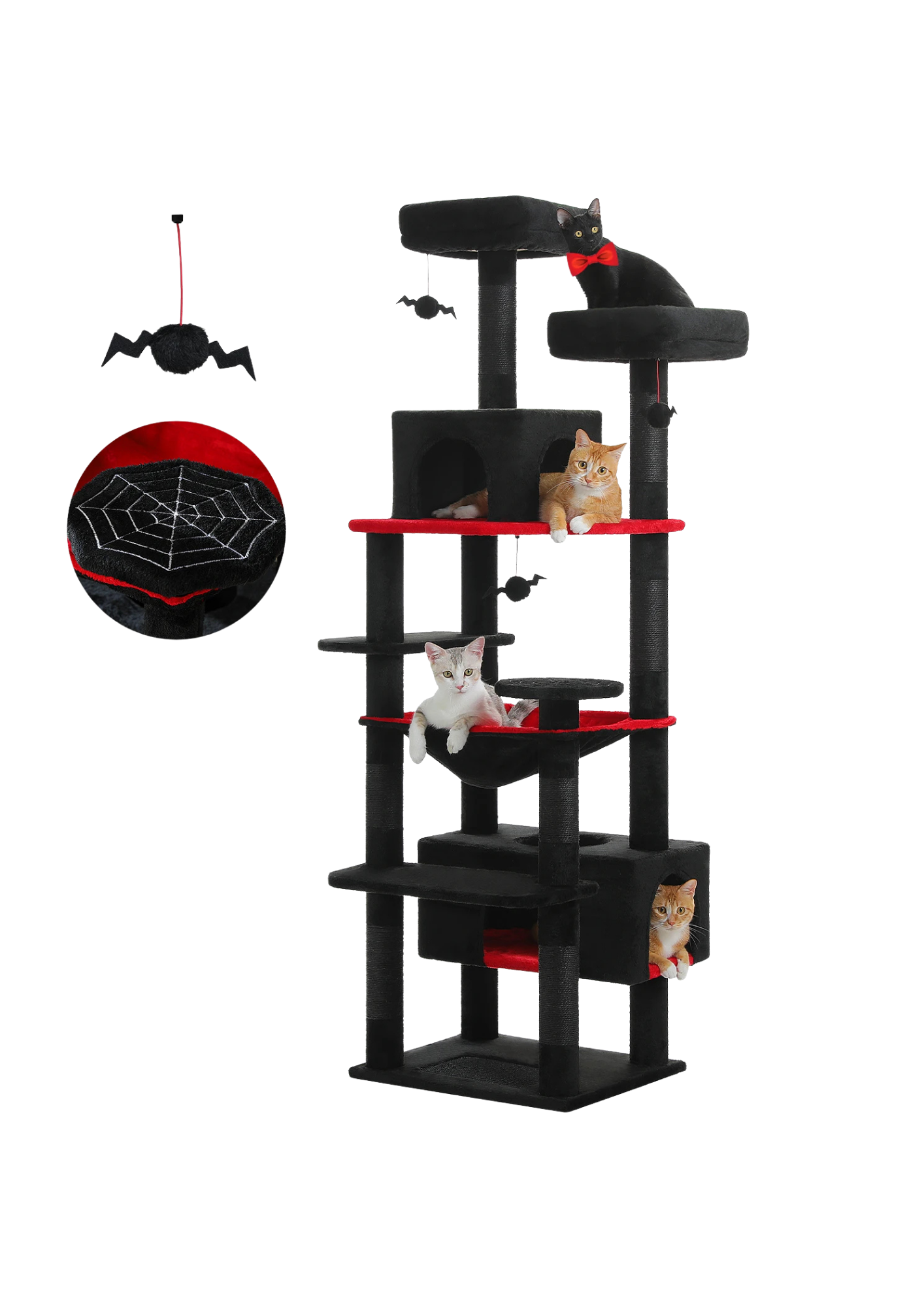 Large Indoor Cat Tree 72", 8-Level with Sisal, Hammock & Condo