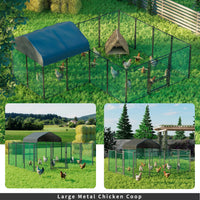 Walk-In Chicken Coop Run 12.9 × 10.2 ft, Galvanized Steel Pen with Waterproof Cover, Lockable Door & Ground Stakes