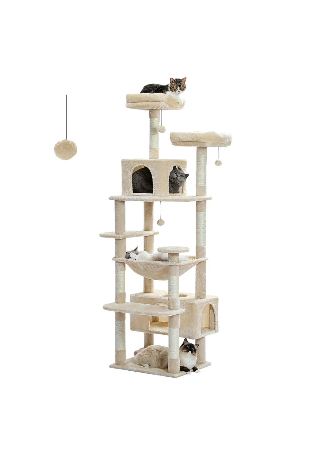 Large Indoor Cat Tree 72", 8-Level with Sisal, Hammock & Condo
