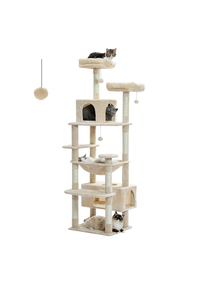 Large Indoor Cat Tree 72", 8-Level with Sisal, Hammock & Condo