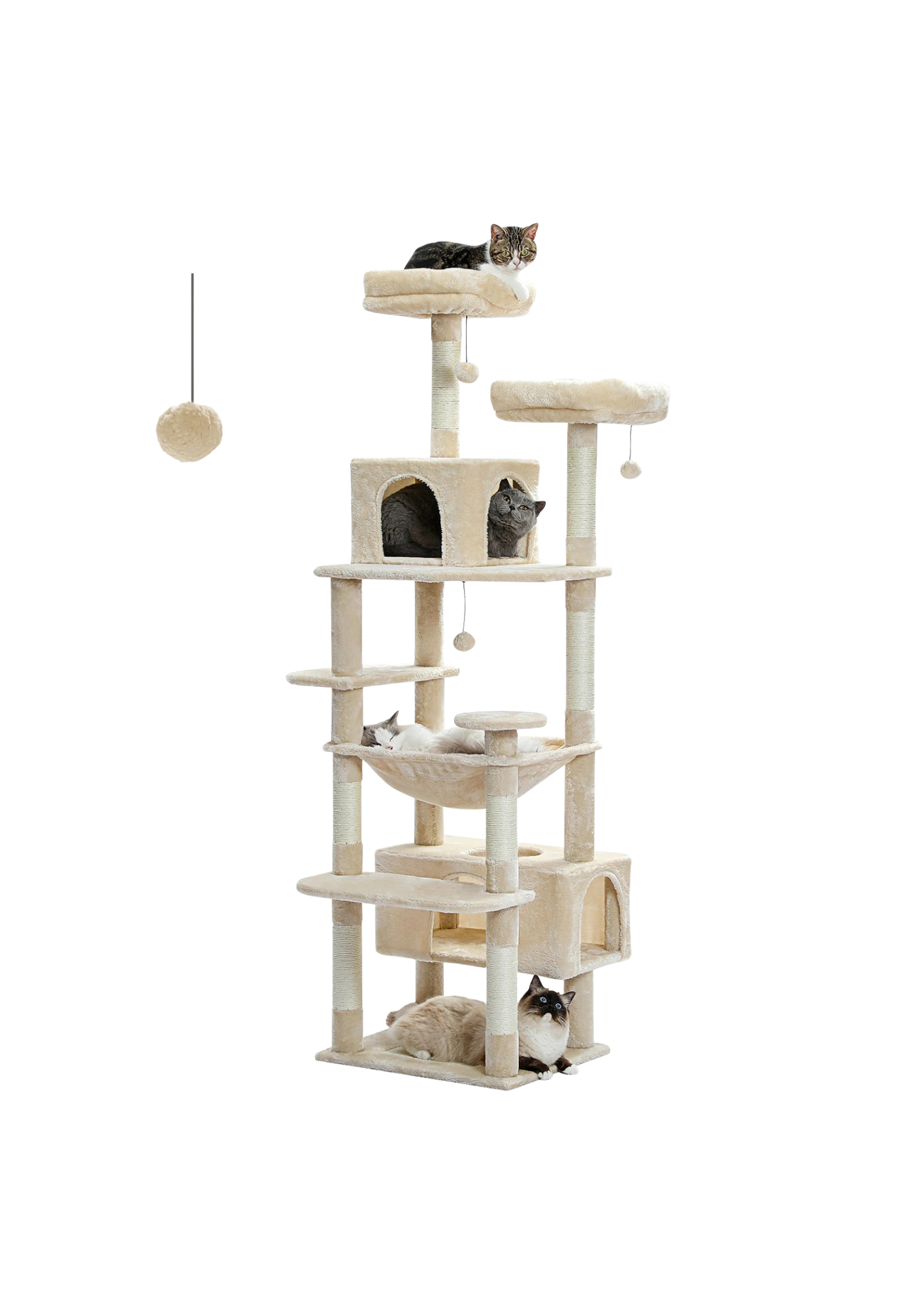 Large Indoor Cat Tree 72", 8-Level with Sisal, Hammock & Condo