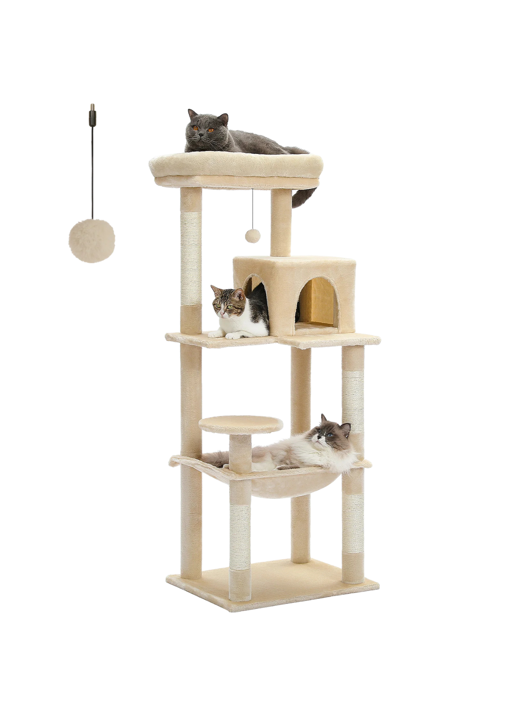 Indoor Cat Tree 56", 5-Level with Sisal Posts, Hammock, Condo & Top Perch