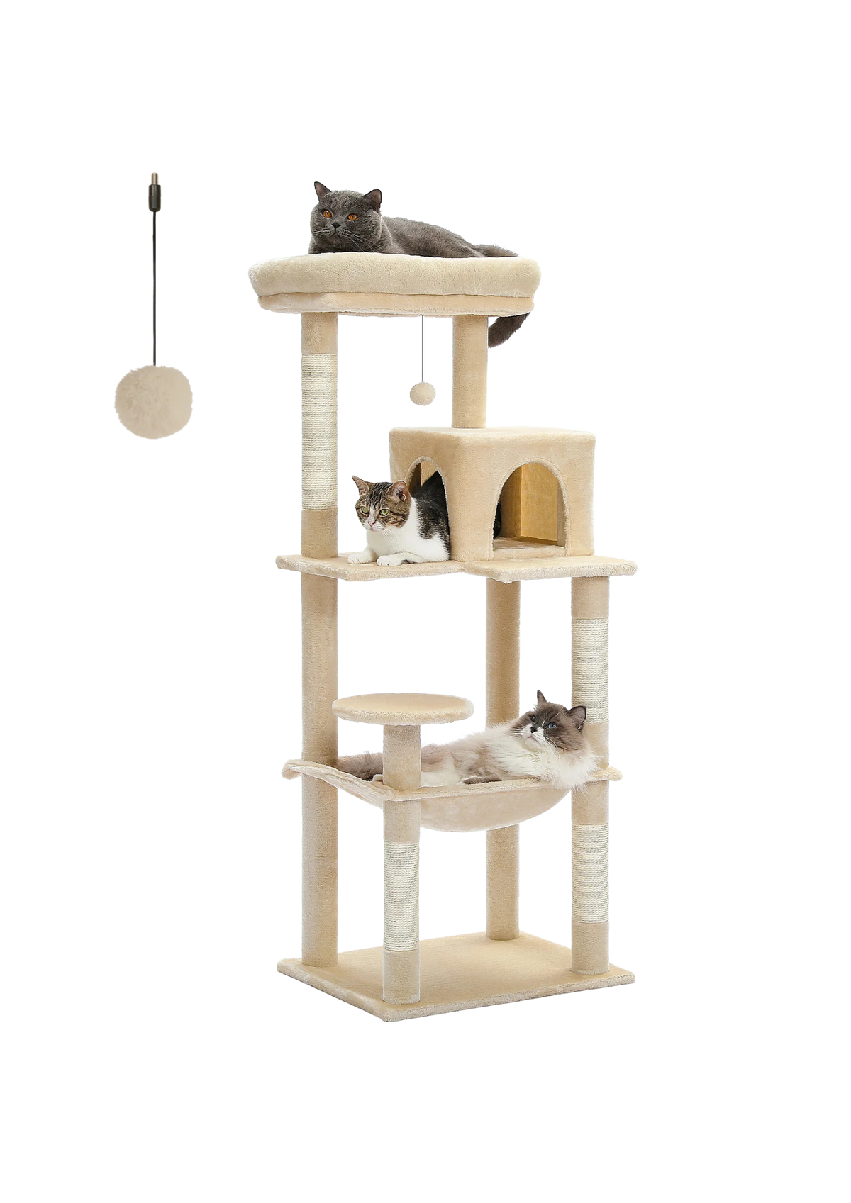 Indoor Cat Tree 56", 5-Level with Sisal Posts, Hammock, Condo & Top Perch
