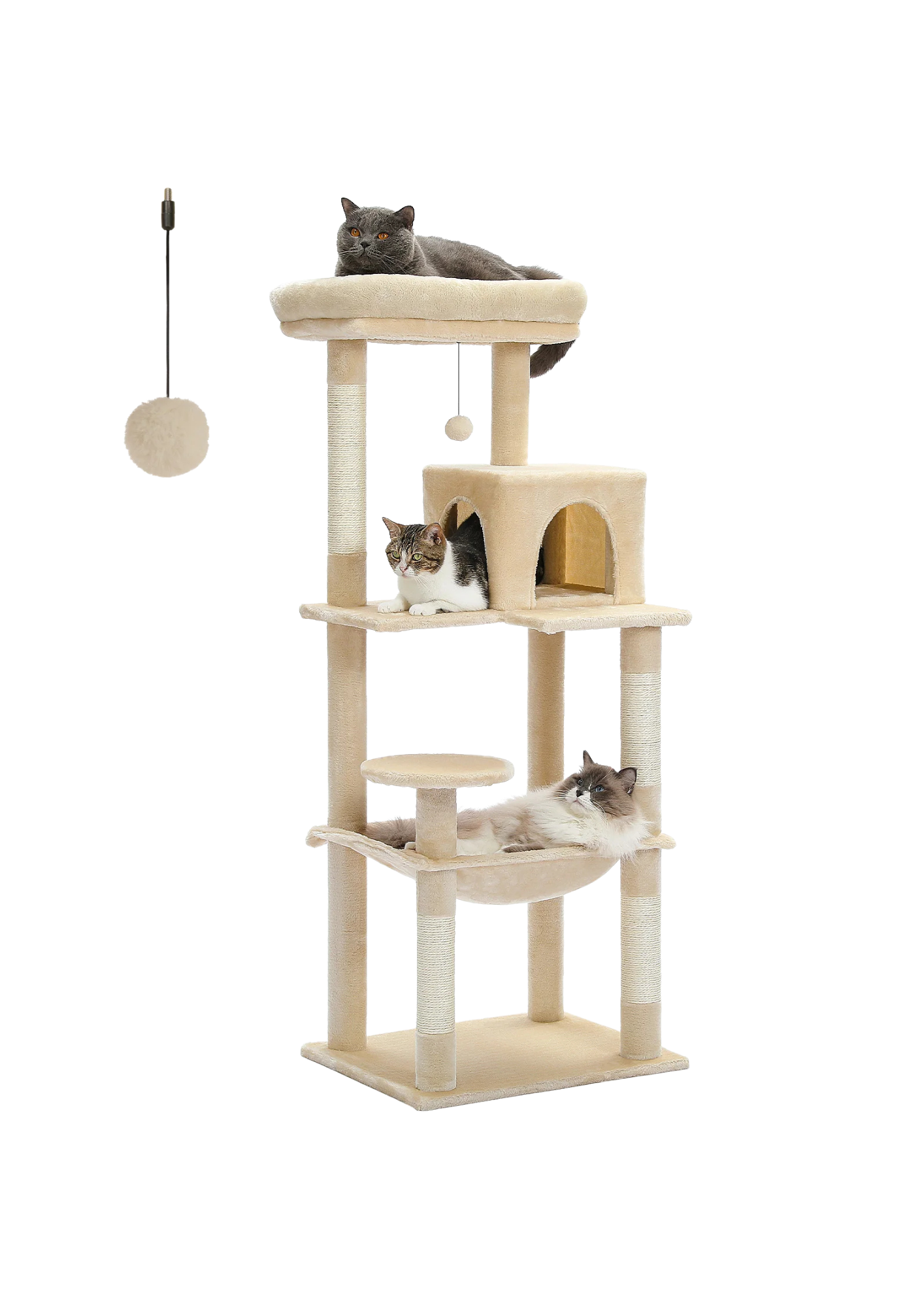 Indoor Cat Tree 56", 5-Level with Sisal Posts, Hammock, Condo & Top Perch