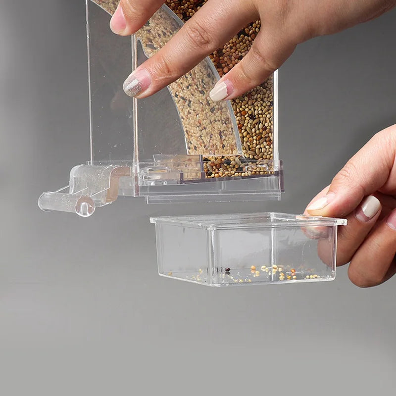 Bird Feeder for Cages 7.3", No-Mess Acrylic Seed Hopper with Husk Tray