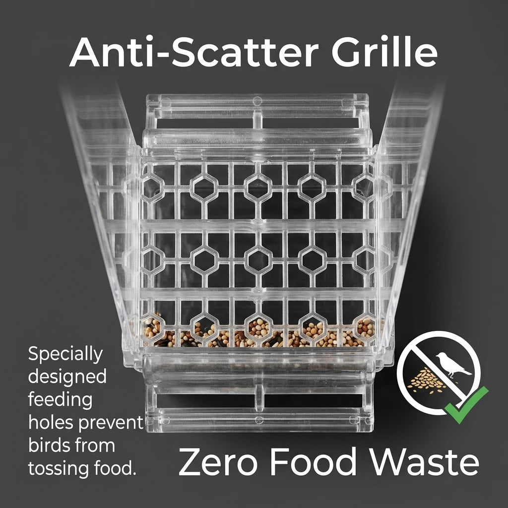 Bird Feeder for Cages 7.3", No-Mess Acrylic Seed Hopper with Husk Tray
