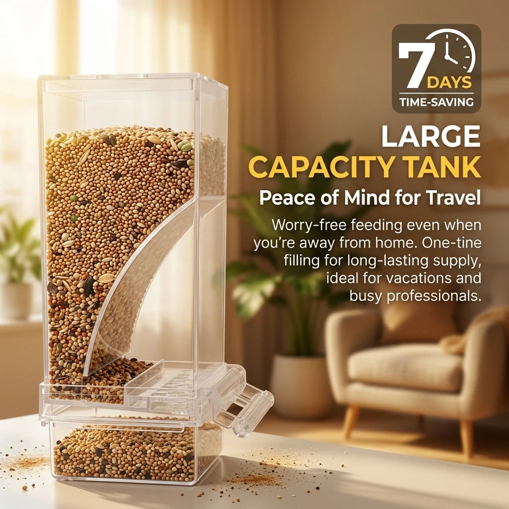 Bird Feeder for Cages 7.3", No-Mess Acrylic Seed Hopper with Husk Tray