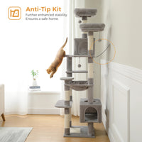 Large Indoor Cat Tree 184cm, 8-Level with Sisal, Hammock & Condo