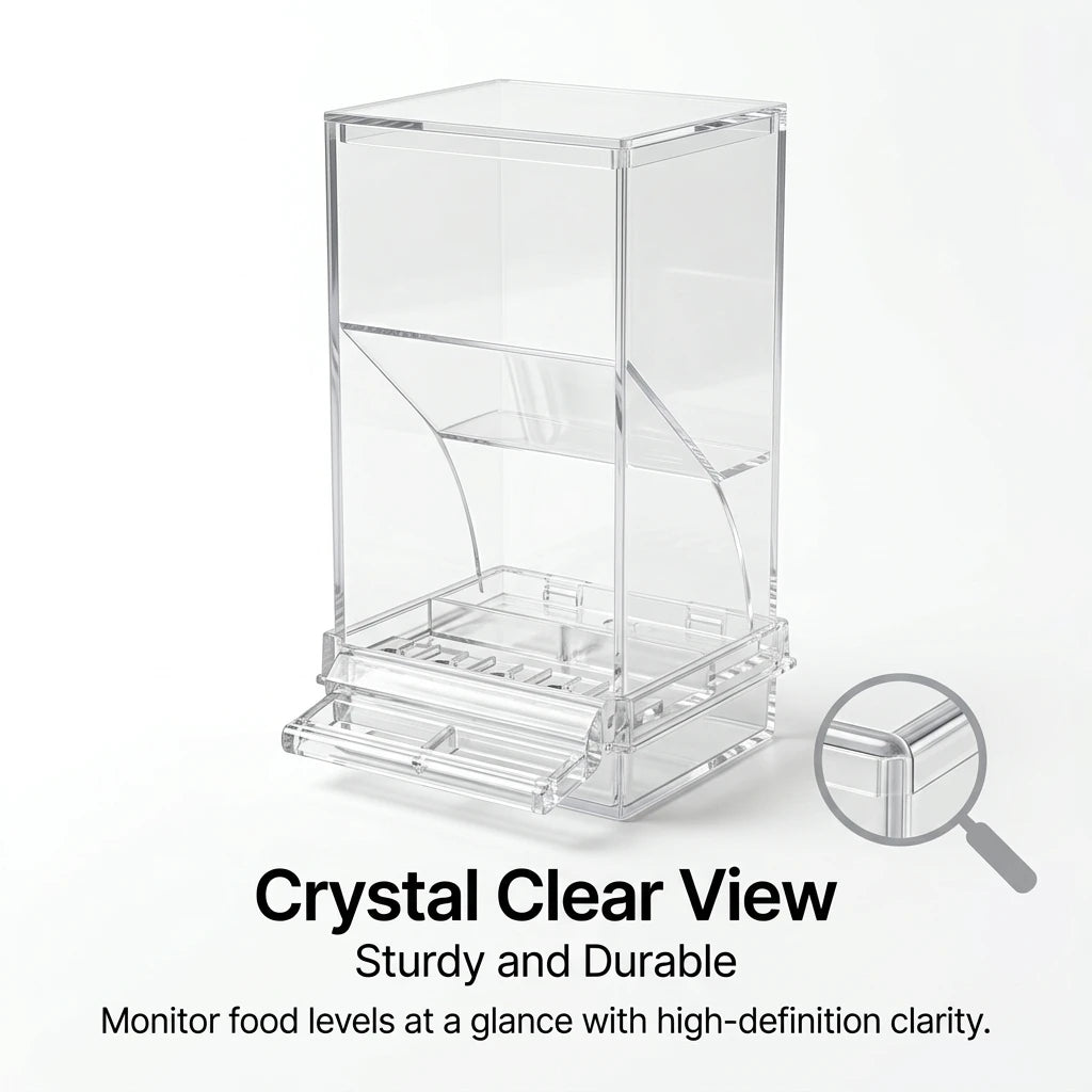 Bird Feeder for Cages 7.3", No-Mess Acrylic Seed Hopper with Husk Tray
