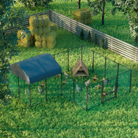 Walk-In Chicken Coop Run 12.9 × 10.2 ft, Galvanized Steel Pen with Waterproof Cover, Lockable Door & Ground Stakes