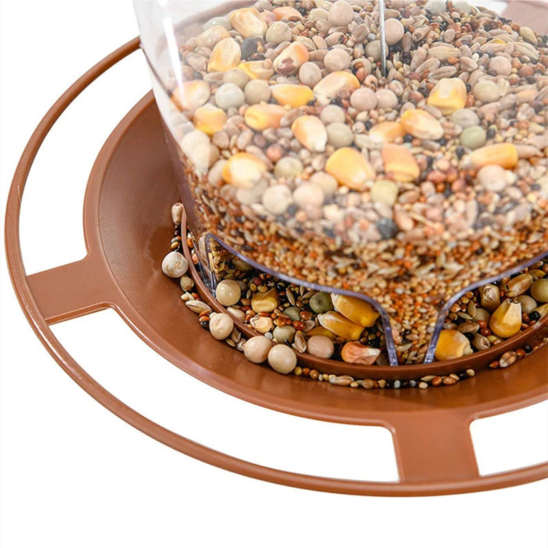 Bird Feeder 6.5", Hanging Seed Dispenser with Weatherproof Roof, Clear Reservoir & Wide Perch Ring