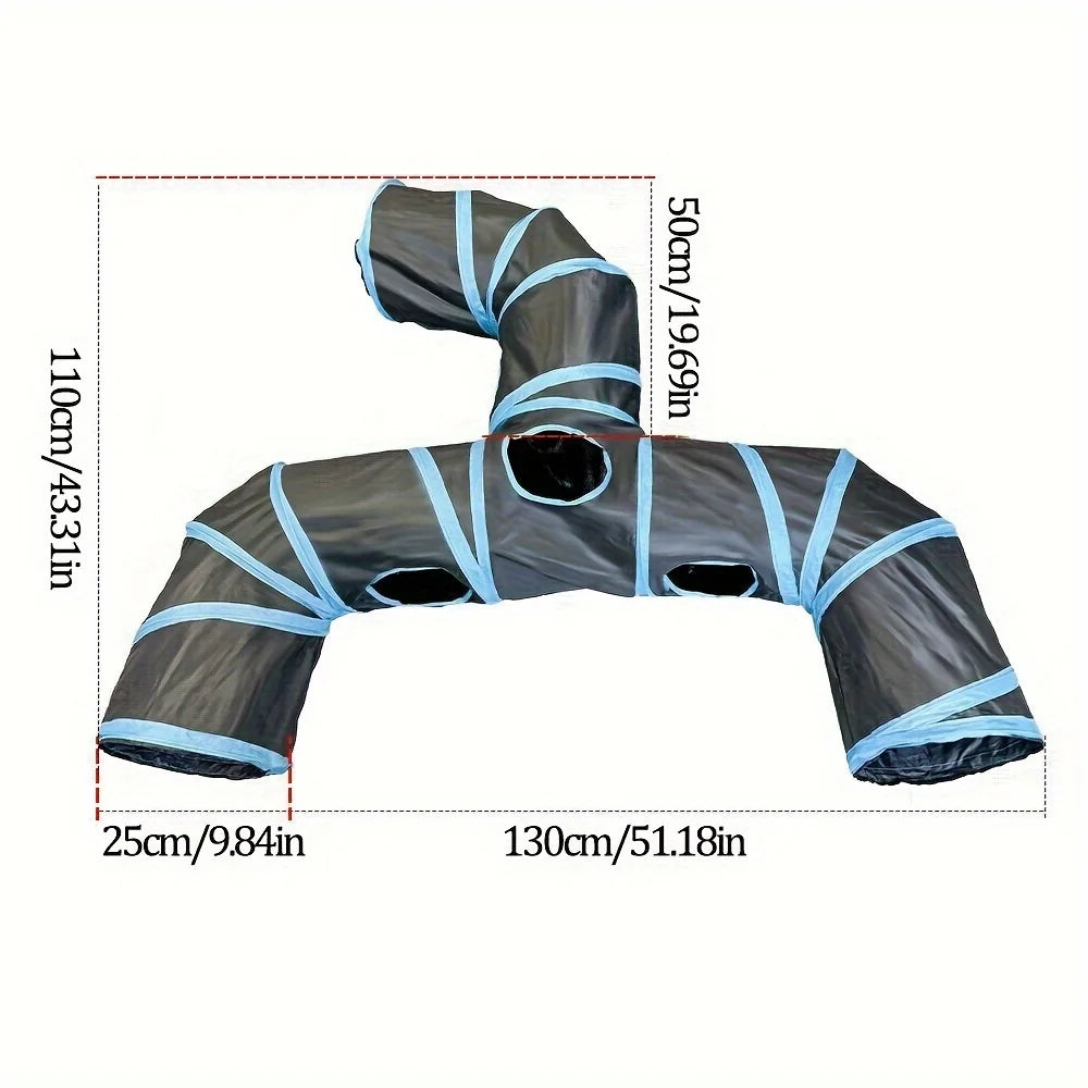 Cat Tunnel 3-Way, 51.2" with Peek Holes & Dangling Toy