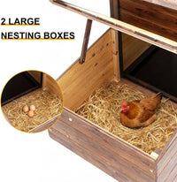 Wooden Chicken Coop with 2 Nesting Boxes, Outdoor Hen House with Pull-Out Tray, Ramp & Ventilated Run
