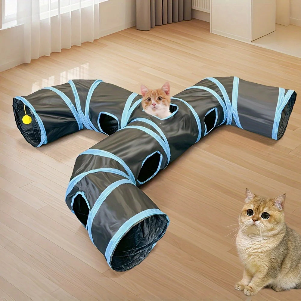 Cat Tunnel 3-Way, 51.2" with Peek Holes & Dangling Toy