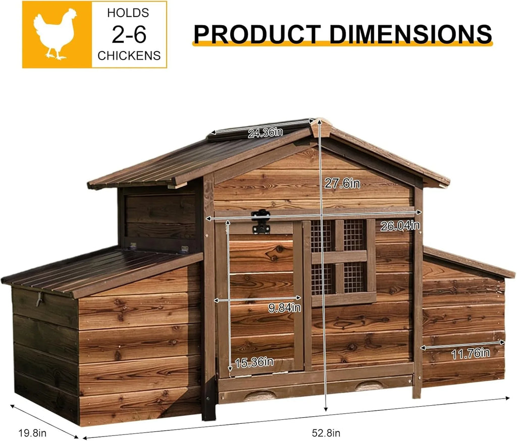 Wooden Chicken Coop with 2 Nesting Boxes, Outdoor Hen House with Pull-Out Tray, Ramp & Ventilated Run