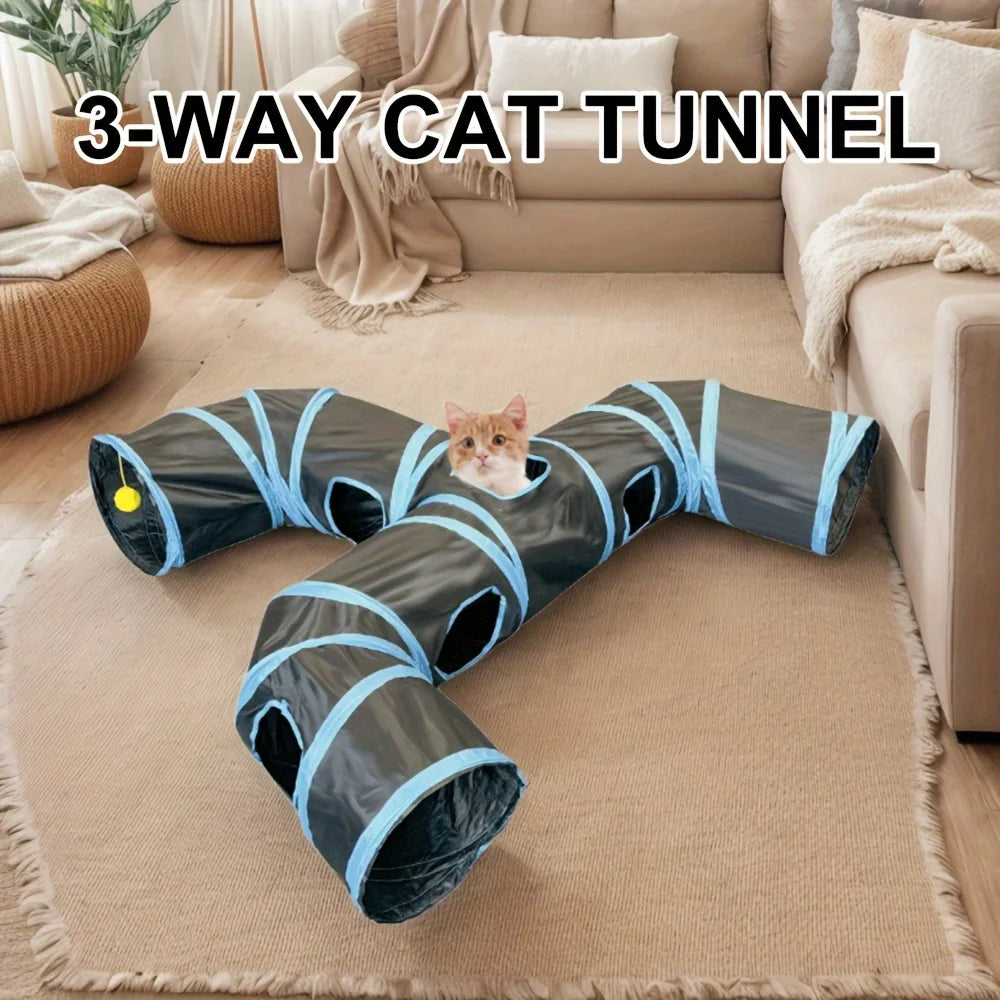 Cat Tunnel 3-Way, 51.2" with Peek Holes & Dangling Toy