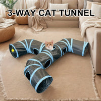 Cat Tunnel 3-Way, 51.2" with Peek Holes & Dangling Toy