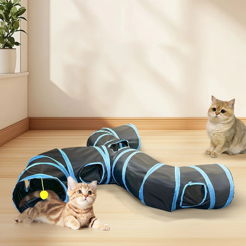 Cat Tunnel 3-Way, 51.2" with Peek Holes & Dangling Toy