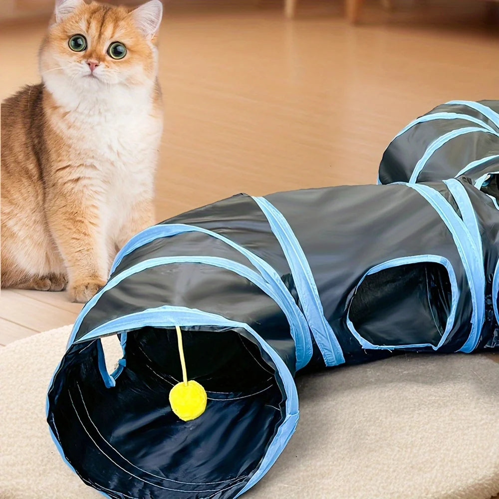 Cat Tunnel 3-Way, 51.2" with Peek Holes & Dangling Toy