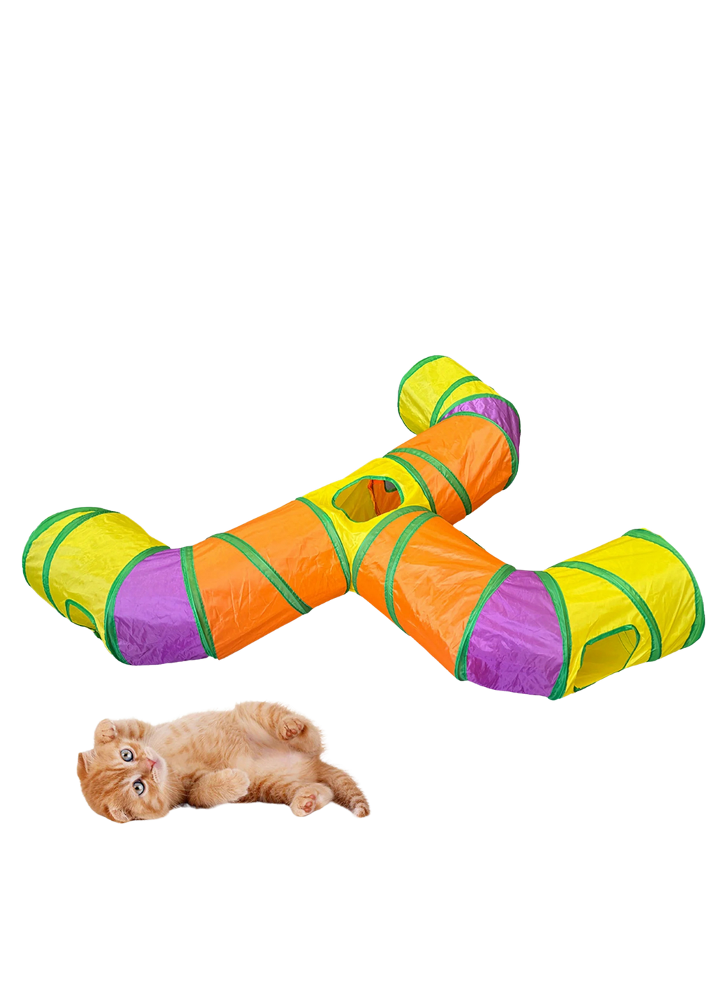 Cat Tunnel 3-Way, 51.2" with Peek Holes & Dangling Toy