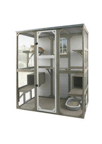Catio Walk-In 67.7", Fir Wood with 5 Platforms, 2 Napping Houses & Window Access
