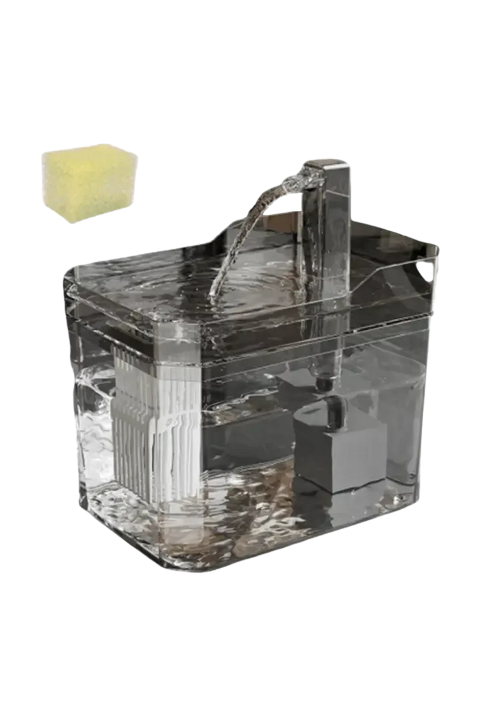 Cat Water Fountain 1.5L, Transparent Tank with Raised Faucet Spout, Filter & Anti-Dry-Burn Pump
