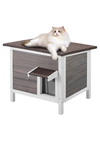 Insulated Cat House 24", Cedar with Foam Insulation, Sloped Roof & Door Curtain