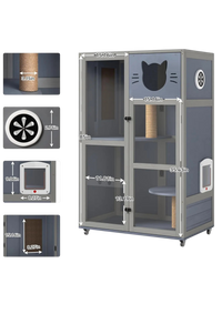 Cat House on Wheels 51", Solid Pine Villa with Condo, Sisal Posts & Litter Area