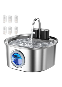Cat Water Fountain 3.2L, Cordless Rechargeable Stainless Steel with Motion Sensor & 3 Water Modes