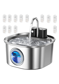 Cat Water Fountain 3.2L, Cordless Rechargeable Stainless Steel with Motion Sensor & 3 Water Modes