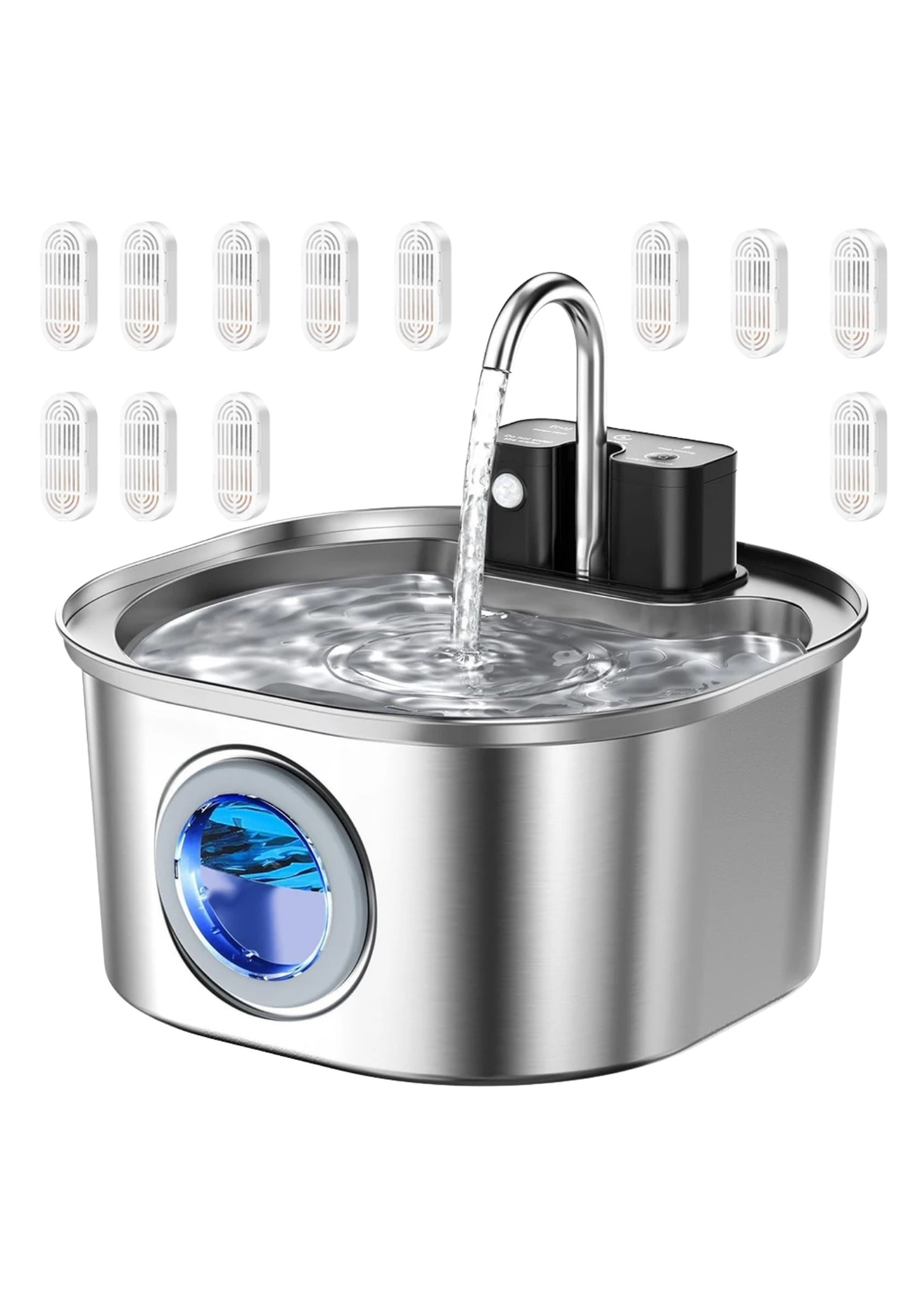 Cat Water Fountain 3.2L, Cordless Rechargeable Stainless Steel with Motion Sensor & 3 Water Modes