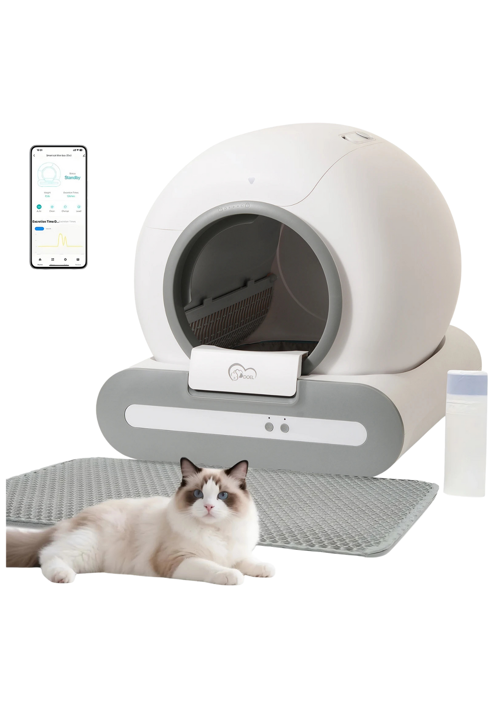 Automatic Litter Box 65L, Self-Cleaning Enclosed Drum with App Control & Low Entry