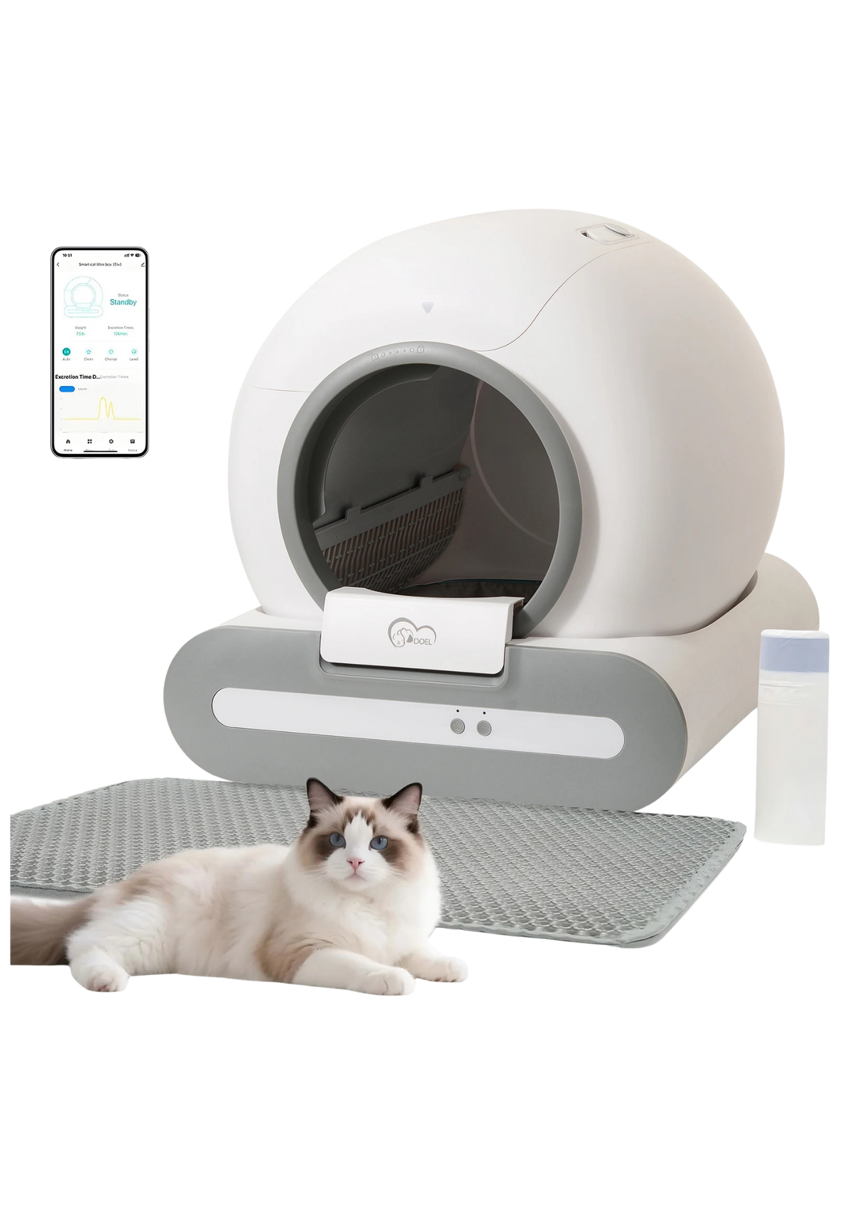 Automatic Litter Box 65L, Self-Cleaning Enclosed Drum with App Control & Low Entry