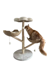 Cat Tree 44", Solid Wood with Natural Baskets, Sisal Post & Dangling Ball